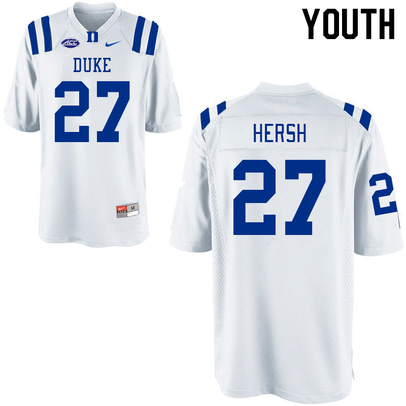 Youth #27 Brandon Hersh Duke Blue Devils College Football Jerseys Stitched-White - Click Image to Close
